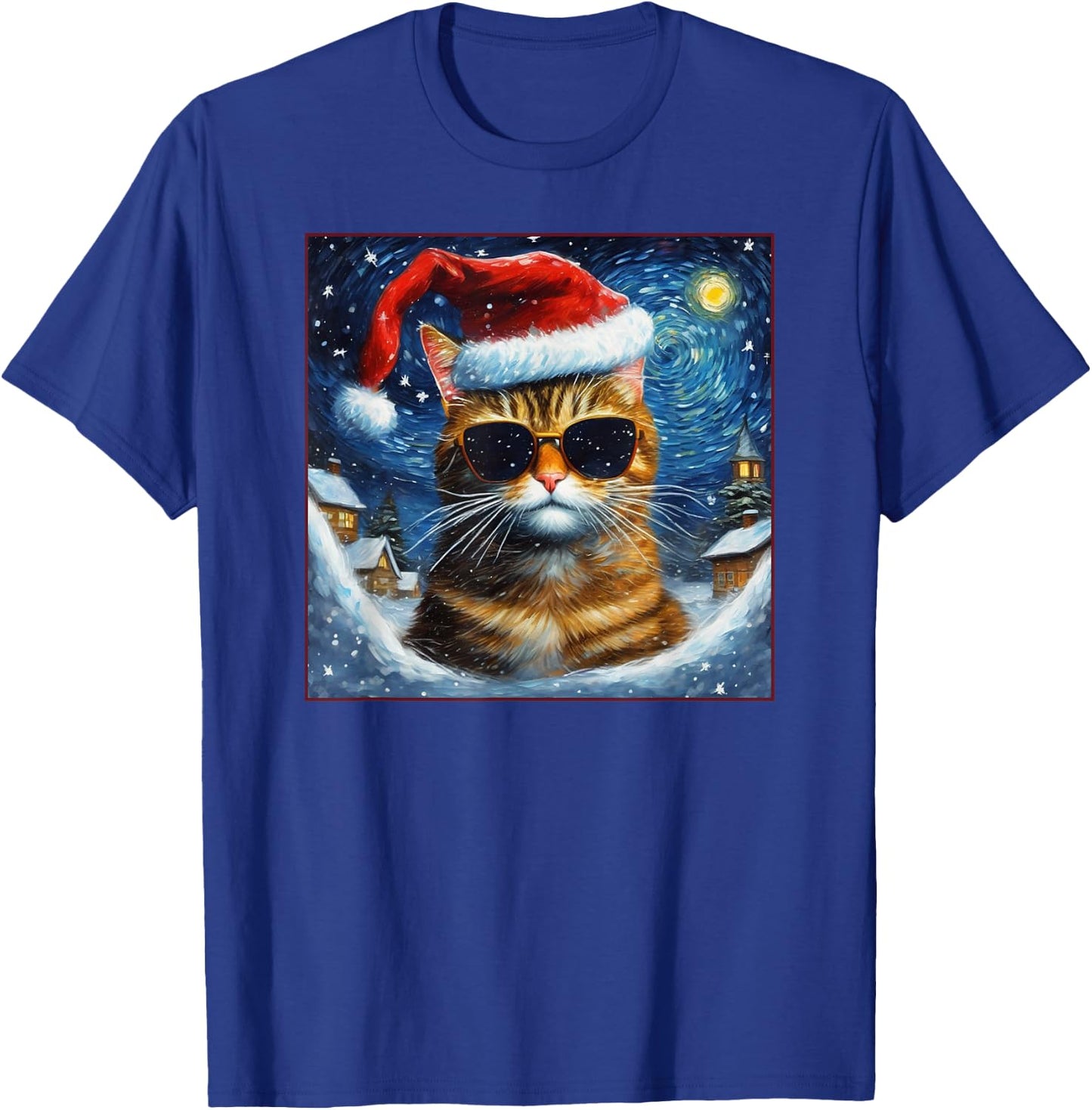 Van Gogh Starry Night Orange Tabby Cat Christmas T-Shirt - T-Shirt | Royal