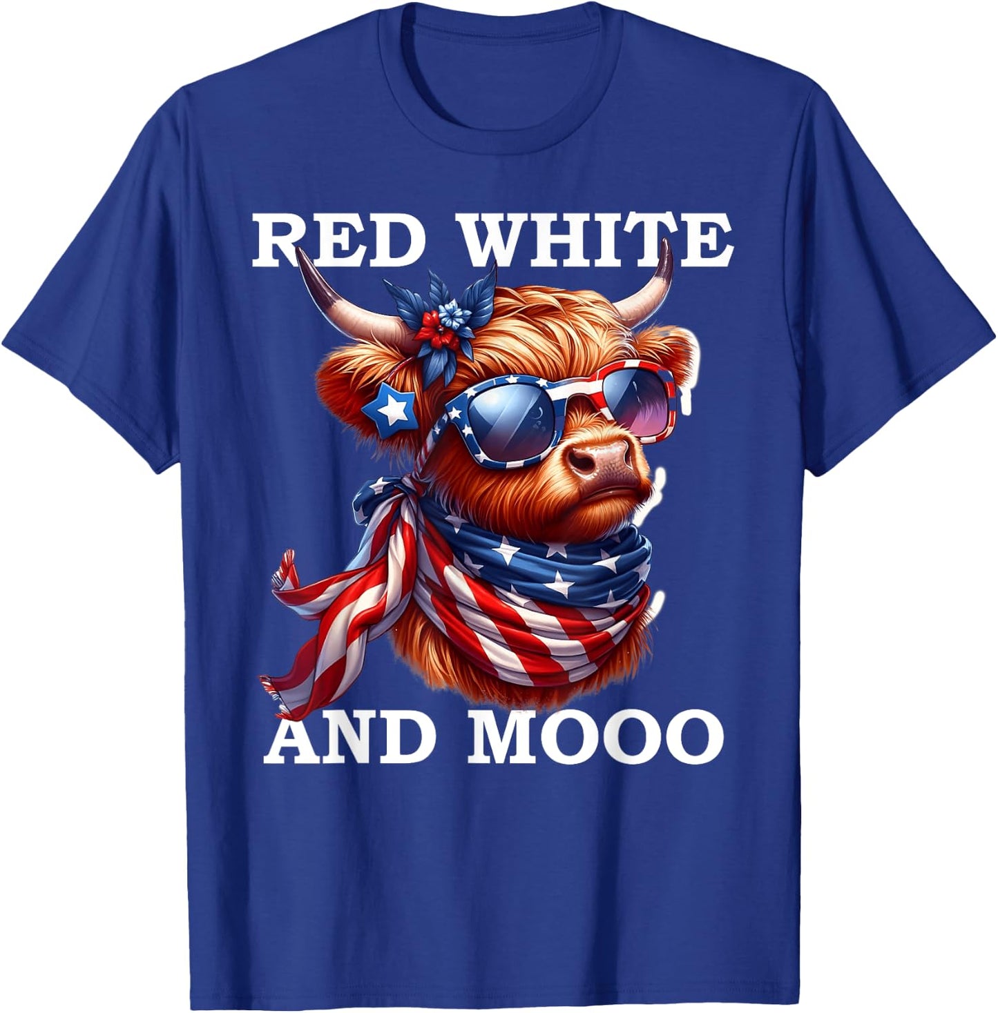 Red White and Moo Patriotic Cow USA Flag Funny 4th of July T-Shirt - T-Shirt | Royal