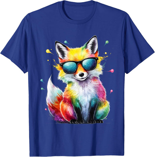 Fox Men Women Colorful Watercolor Fox T-Shirt - T-Shirt | Royal