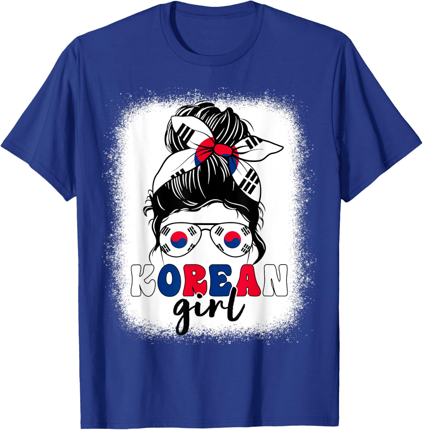 Korean Girl Messy Bun Korea Flag Patriotic Women Kids T-Shirt - T-Shirt | Royal