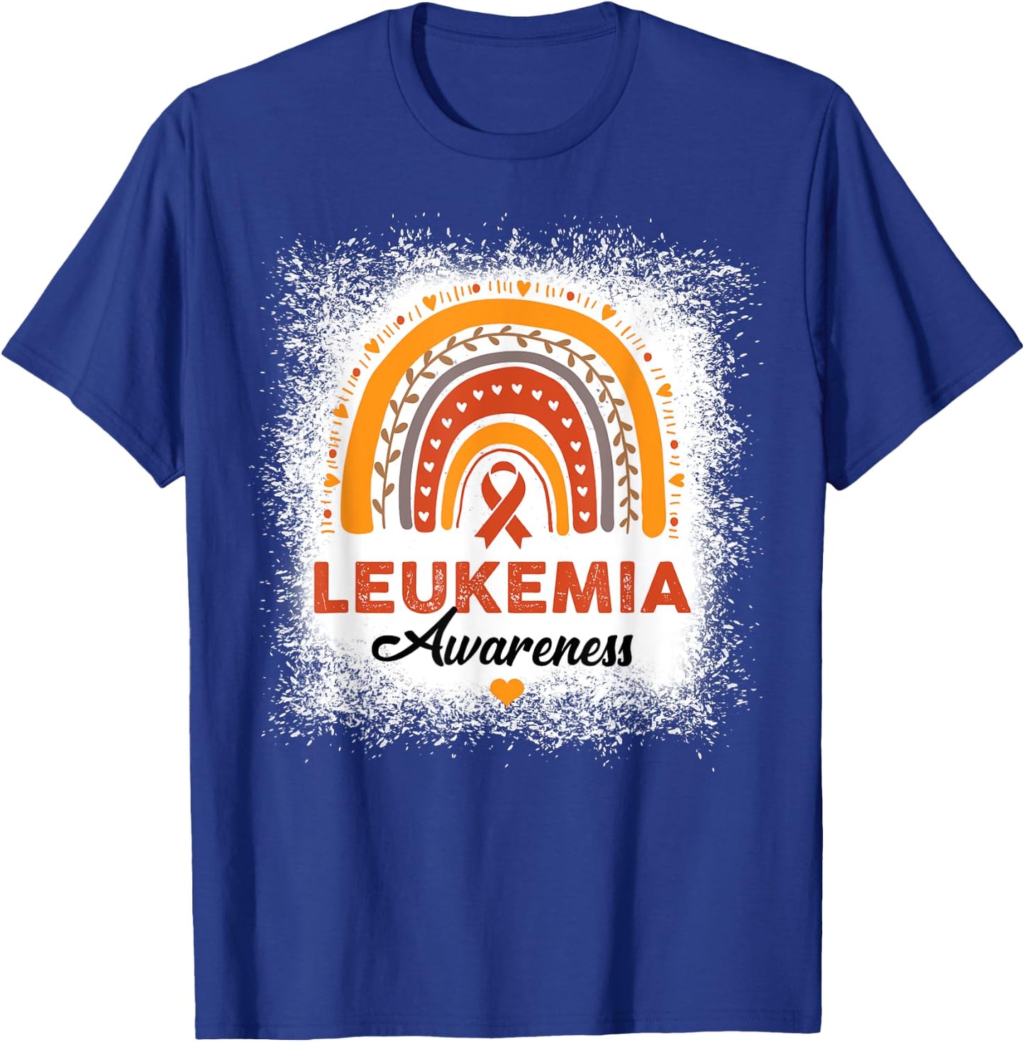 Bleached Leukemia Awareness Bleached Rainbow Orange Ribbon T-Shirt - T-Shirt | Royal