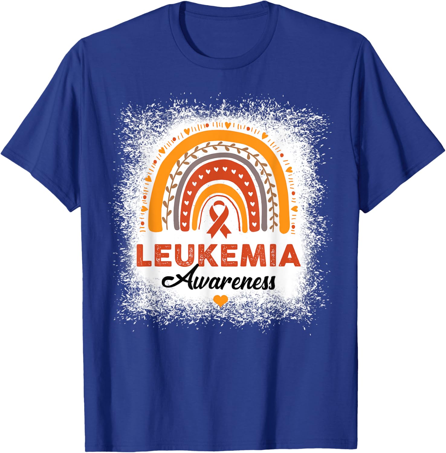 Bleached Leukemia Awareness Bleached Rainbow Orange Ribbon T-Shirt - T-Shirt | Royal
