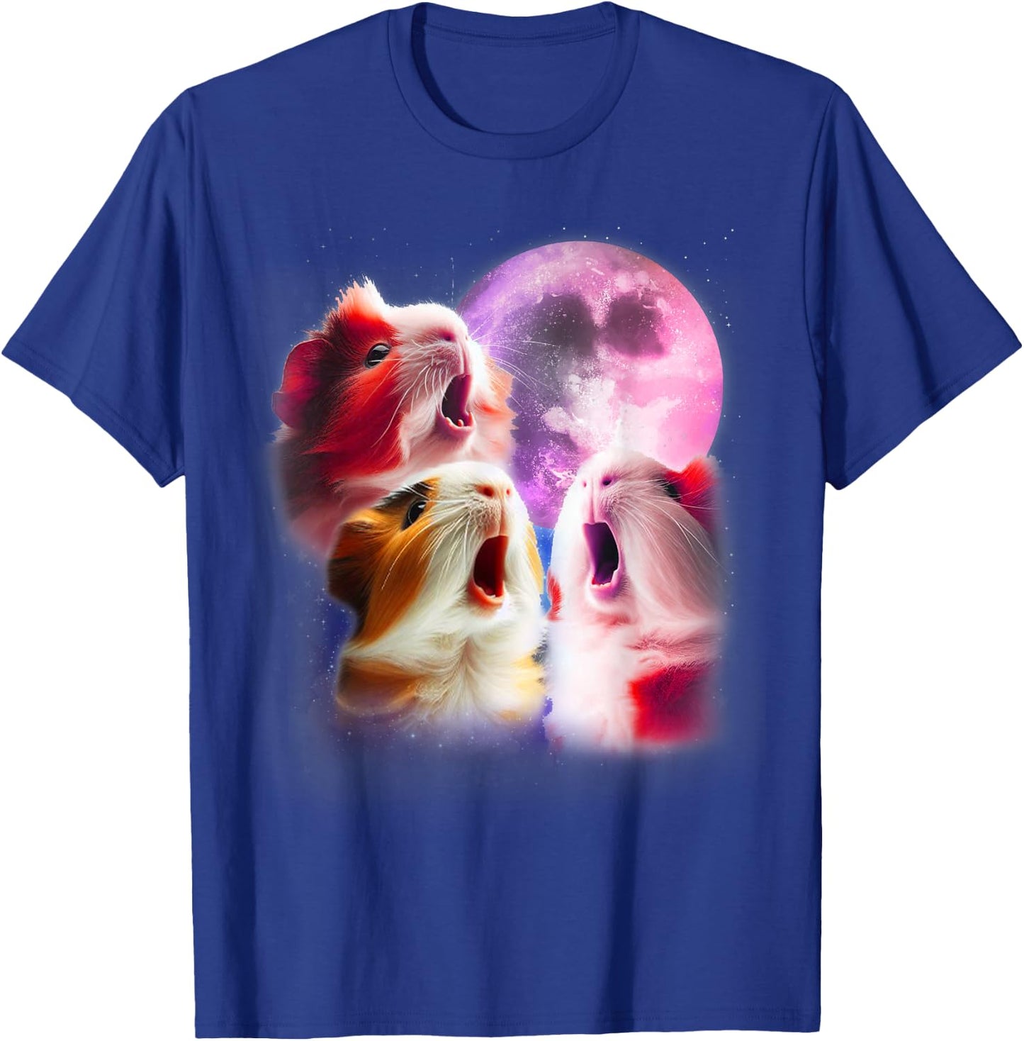 3 Guinea Pigs Howling At The Moon Funny Pet Guinea Pig Lover T-Shirt - T-Shirt | Royal