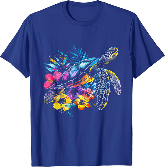Sea Turtle Hawaiian Flowers Hawaii Diver T-Shirt - T-Shirt | Royal
