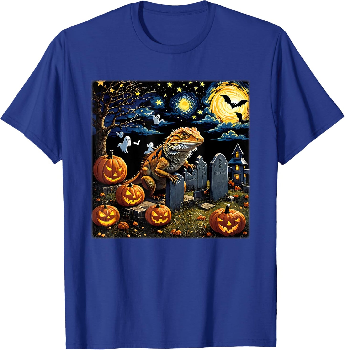 Spooky Halloween Bearded Dragon Starry Night T-Shirt - T-Shirt | Royal