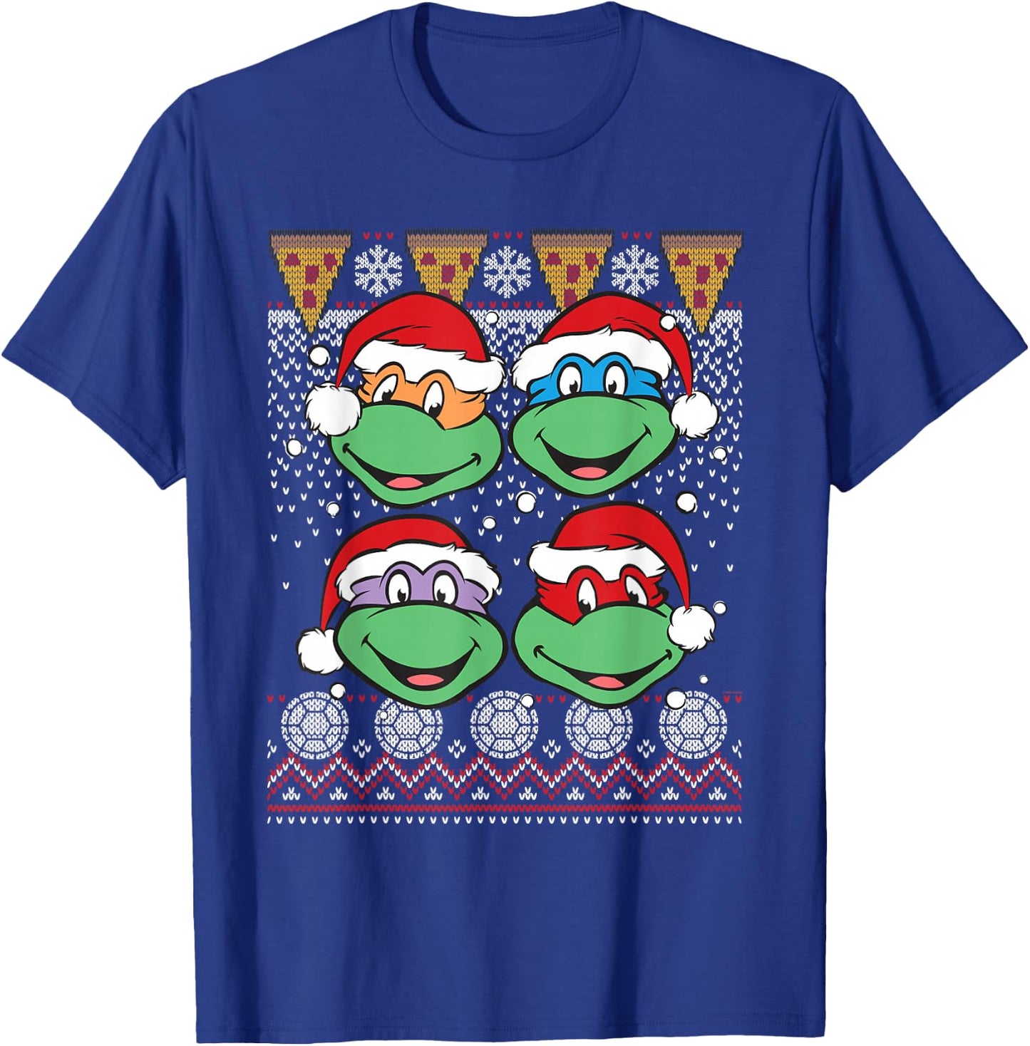 Teenage Mutant Ninja Turtles Ugly Christmas Heads Pizza T-Shirt - T-Shirt | Royal