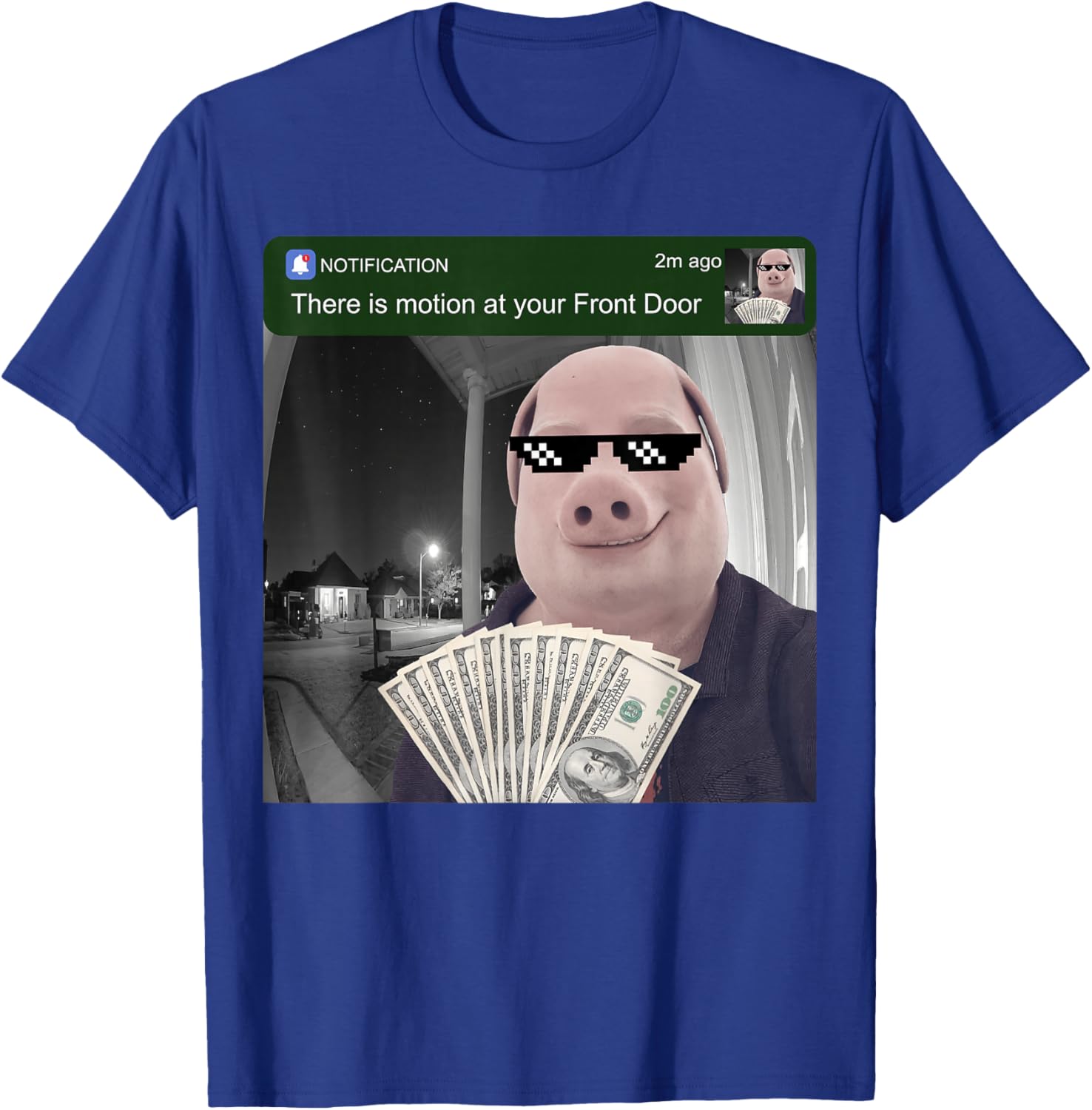 There is Motion at Your Front Door John Pork Funny Brainrot T-Shirt - T-Shirt | Royal