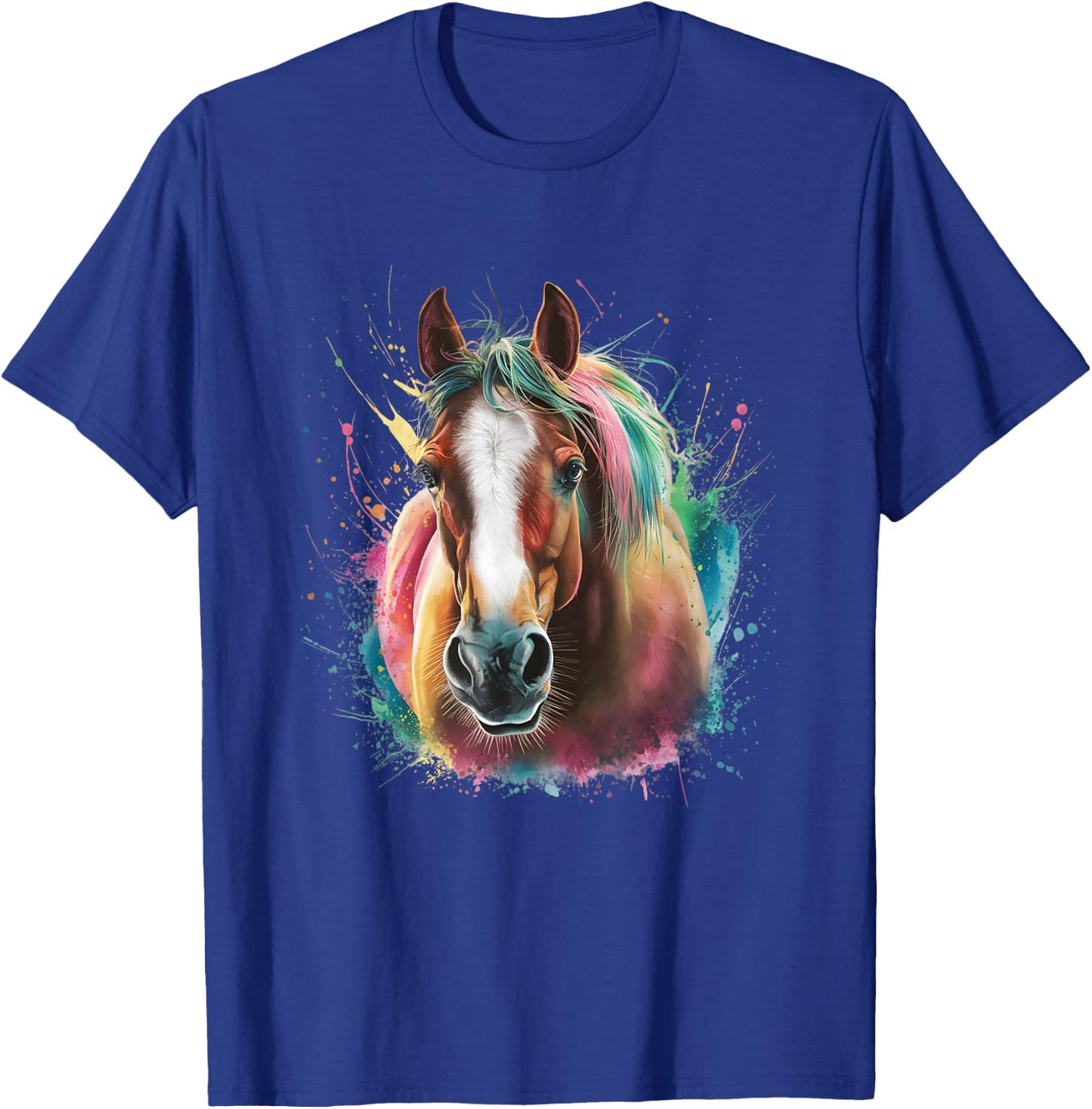 Horse Men Women Colourful Watercolour Horse T-Shirt - T-Shirt | Royal