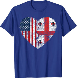Georgian American Flags Heart | United States Georgia Roots T-Shirt - T-Shirt | Royal