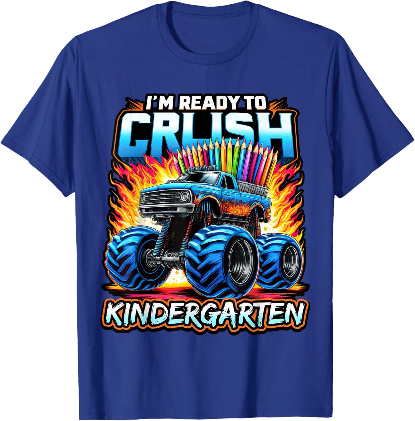 Back to School Kindergarten Monster Truck Ready to Crush Boy T-Shirt - T-Shirt | Royal