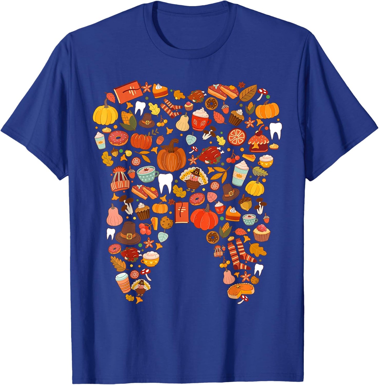 Teeth Doodles Pumpkin Fall Dental Hygienist Autumn Season T-Shirt - T-Shirt | Royal