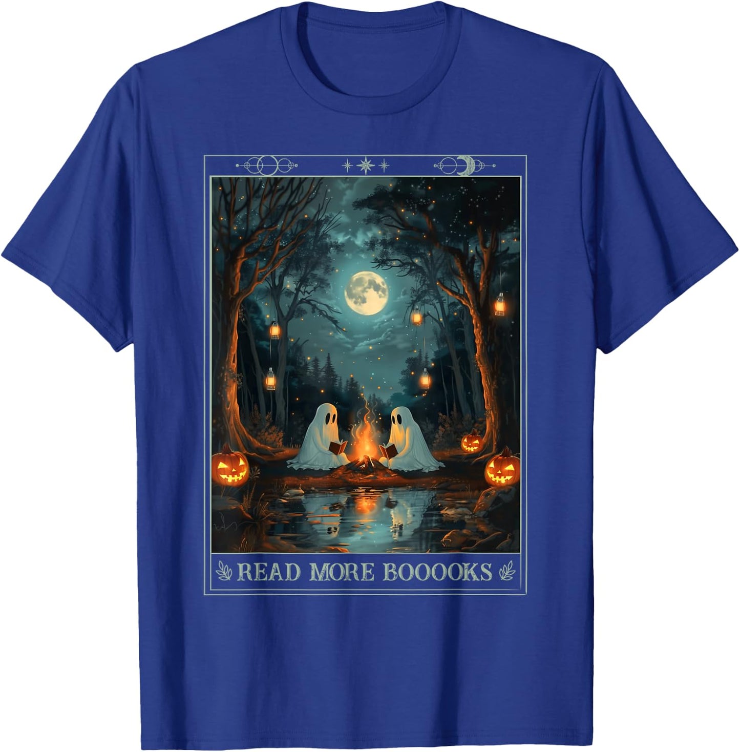Read More Books Cute Spooky Ghost Reading Book Tarot Card T-Shirt - T-Shirt | Royal
