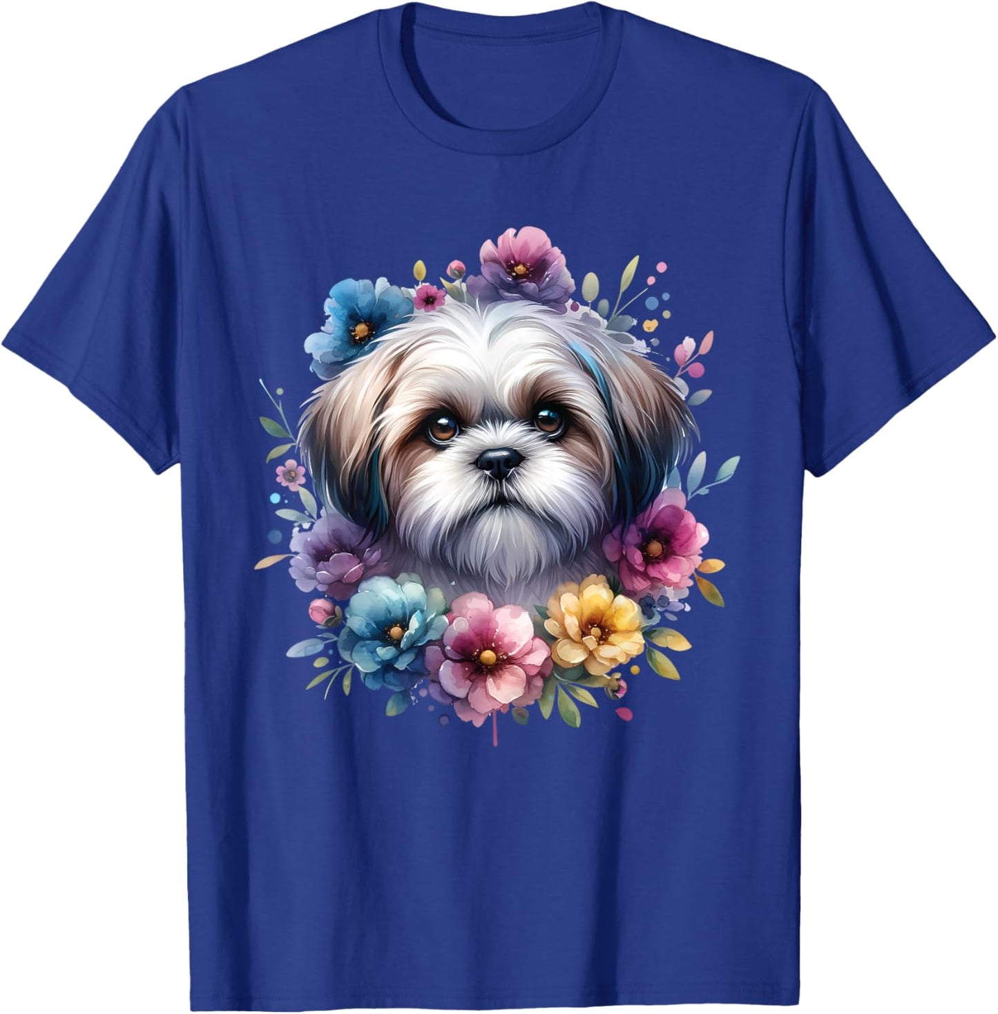 Watercolor Floral Shih Tzu Mama Dog Lovers Mother's Day T-Shirt - T-Shirt | Royal