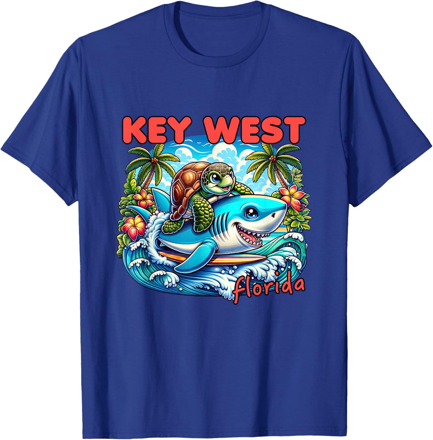 Key West Florida Beach Turtle and Shark T-Shirt - T-Shirt | Royal