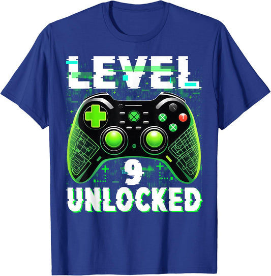Level 9 Unlocked Shirt Funny Video Gamer Geek 9th Birthday T-Shirt - T-Shirt | Royal