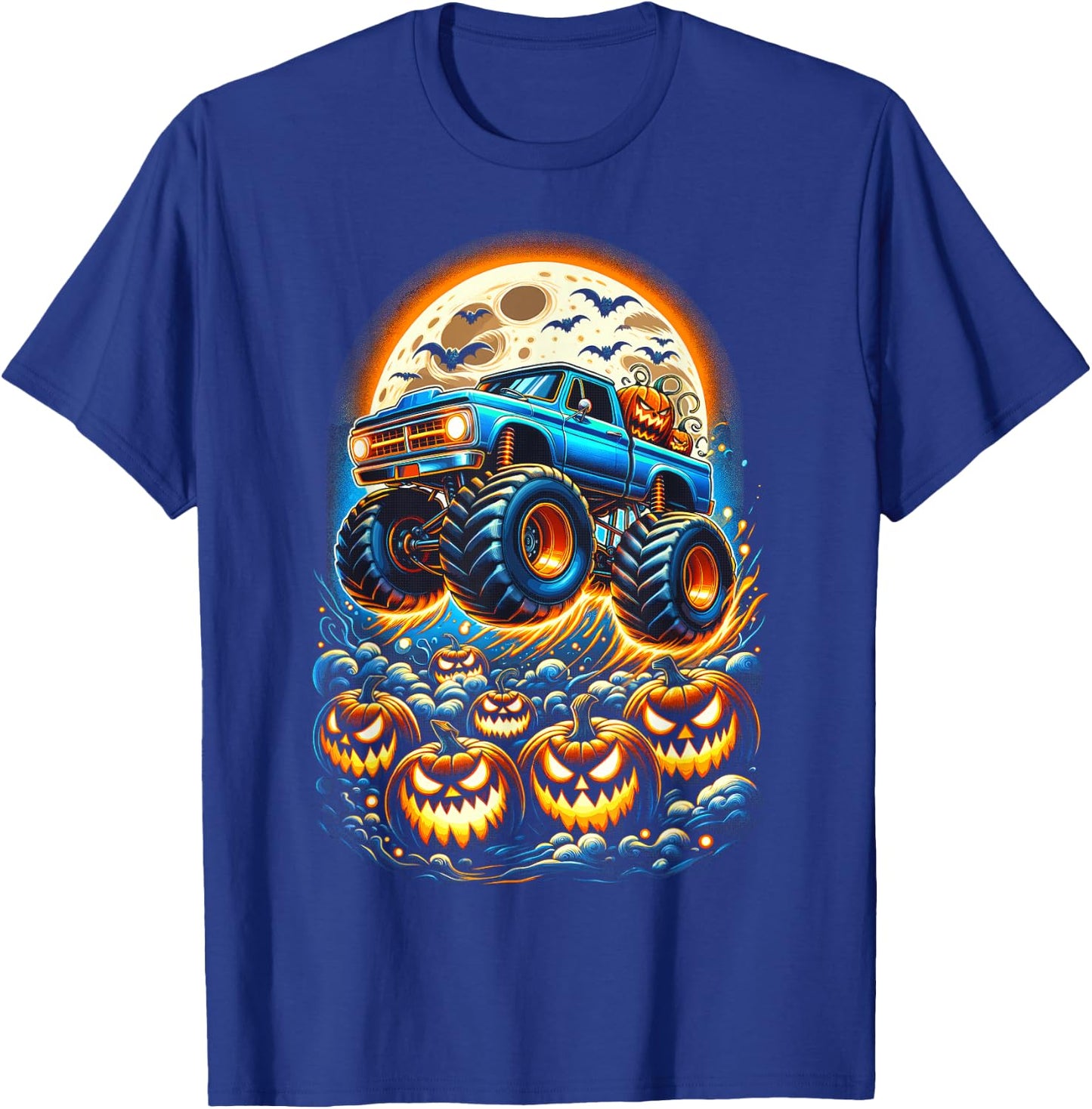 Halloween Monster Truck Jack O Lantern Boy Trick Treat T-Shirt - T-Shirt | Royal