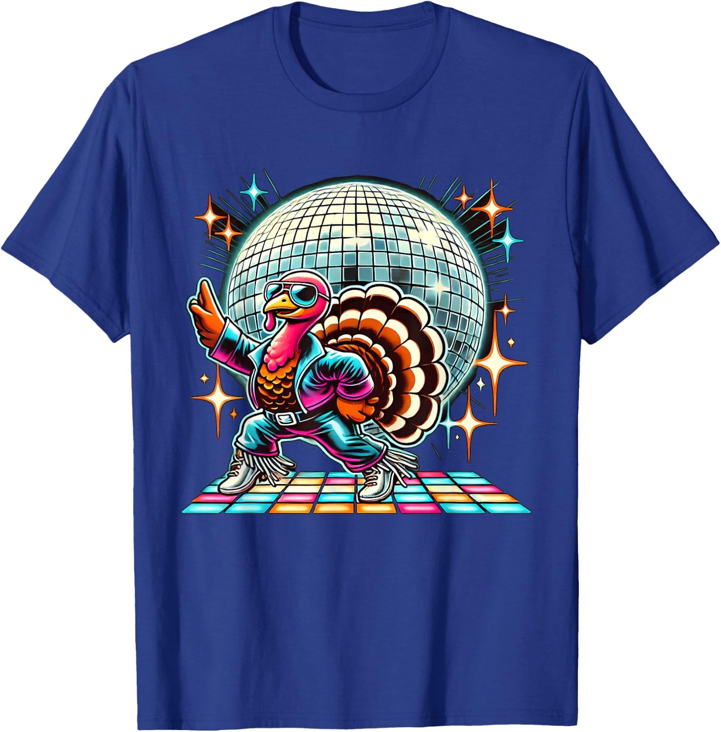 Disco Turkey Halloween -Adult Black Cartoon Turkey Disco Small Straight Short Sleeve T-Shirt - T-Shirt | Royal