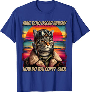 Retro Cat Pilot Mike Echo Oscar Whisky M.E.O.W Women T-Shirt - T-Shirt | Royal