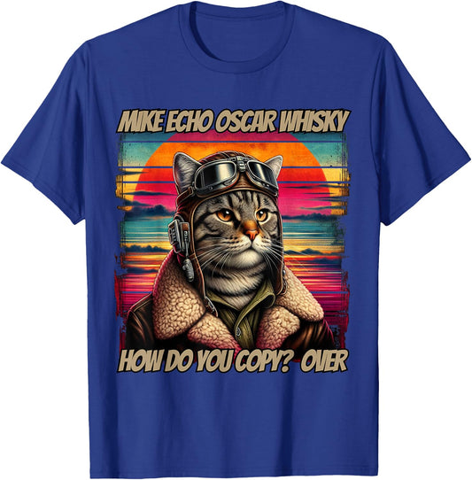 Retro Cat Pilot Mike Echo Oscar Whisky M.E.O.W Women T-Shirt - T-Shirt | Royal