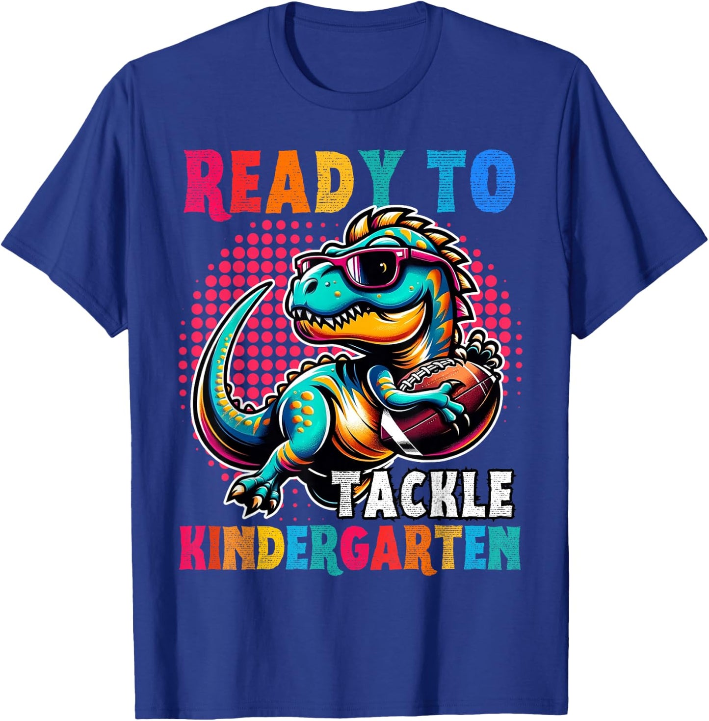 Hello back to School Kindergarten Boys Football Dinosaur T-Shirt - T-Shirt | Royal