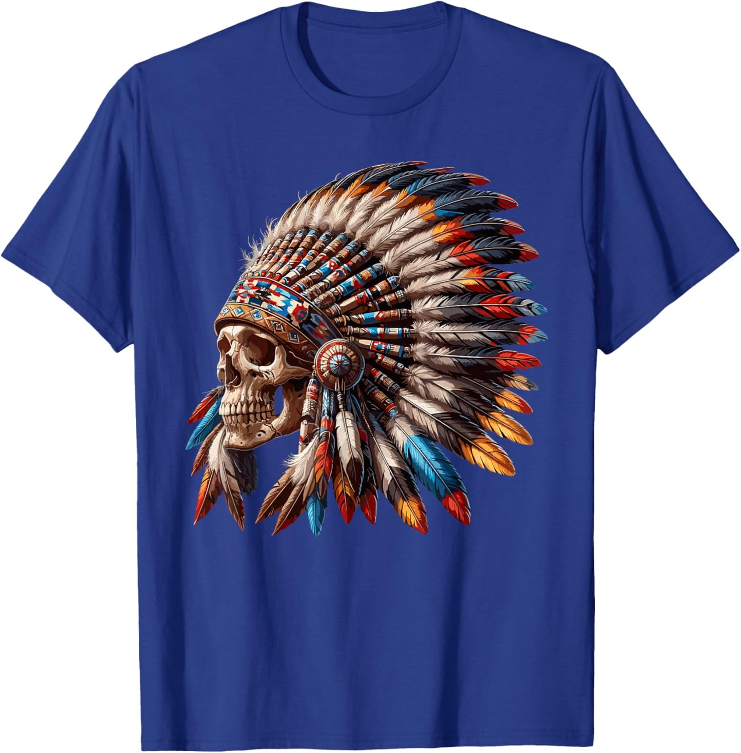 Native American Indian Chief Skull Motorcycle Headdress T-Shirt - T-Shirt | Royal