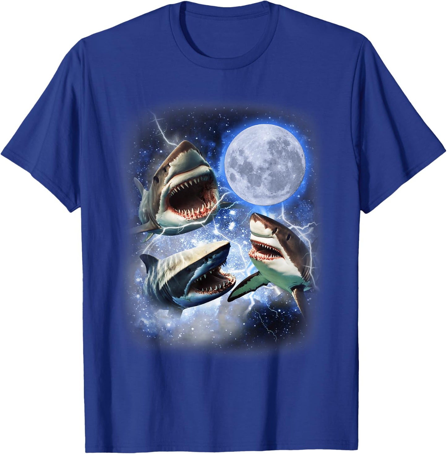 Three Shark Moon - 3 Great Whites Howling Wolfs Moon Parody T-Shirt - T-Shirt | Royal