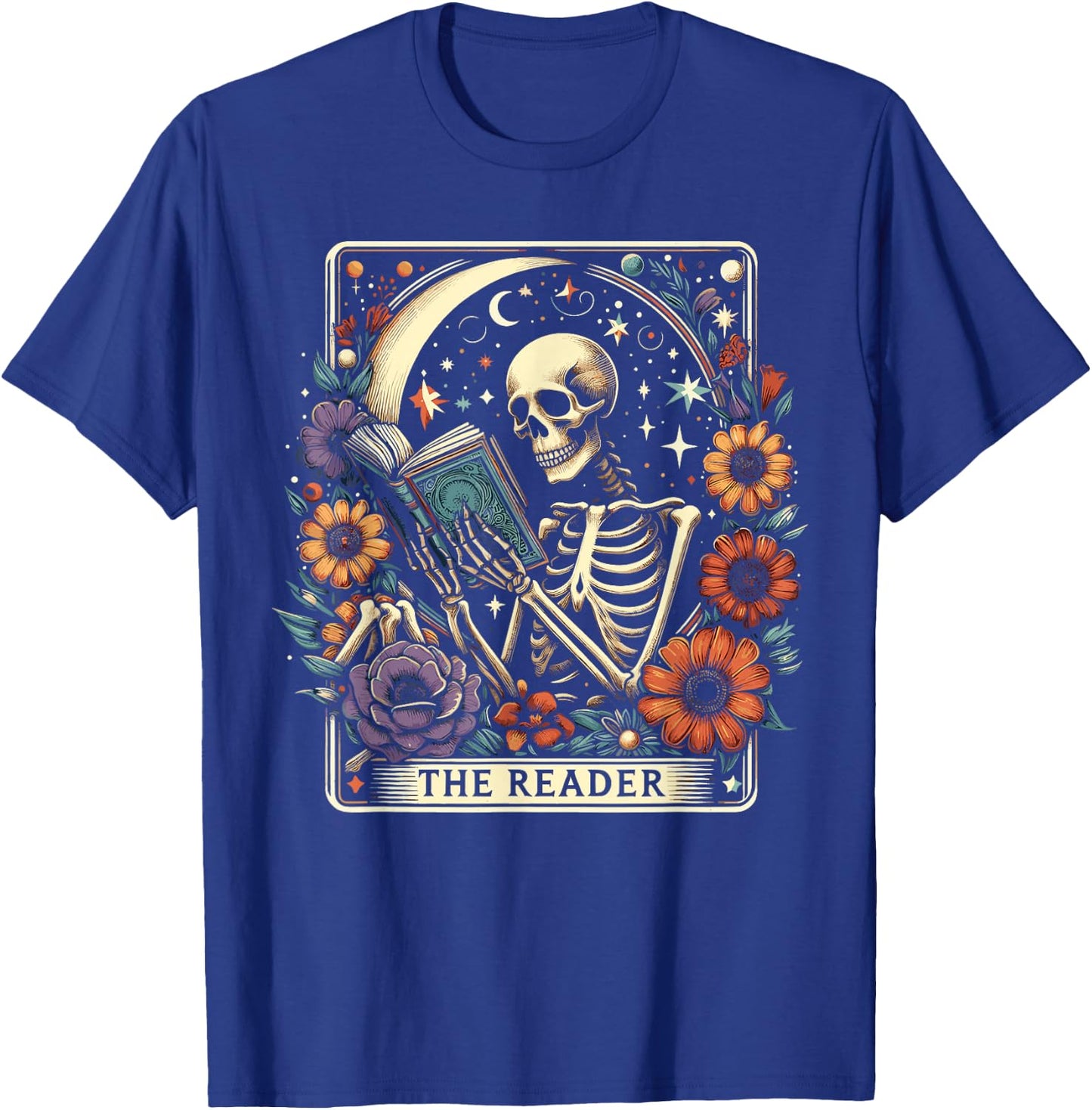 The Reader Tarot Card Skeleton Reading Book Bookworm Bookish T-Shirt - T-Shirt | Royal