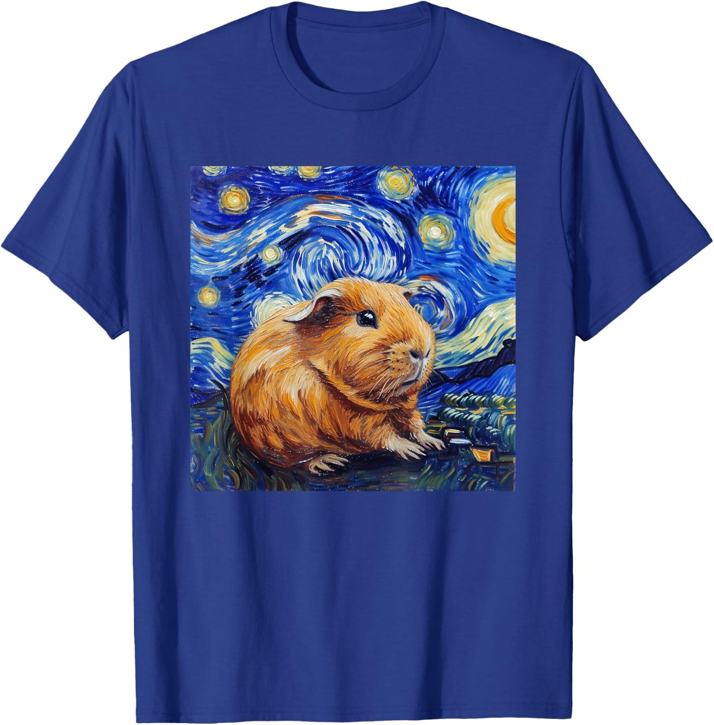 Guinea Pig Van Gogh Style Starry Night Graphic T-Shirt - T-Shirt | Royal