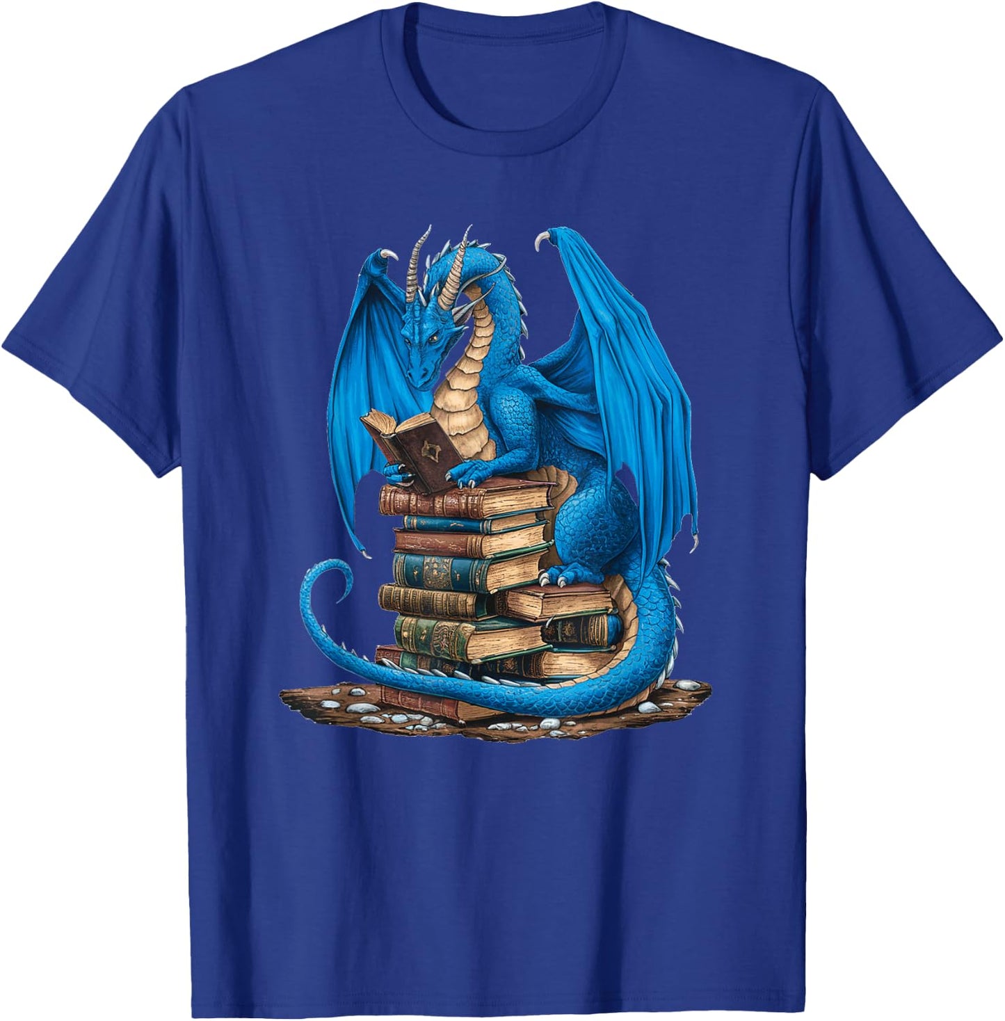 Book Lover Bookworm Reading Books Dragon T-Shirt - T-Shirt | Royal