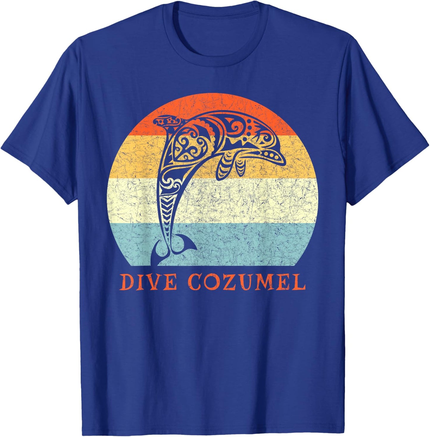 Dive Cozumel Vintage Retro Tribal Dolphin Vacation T-Shirt - T-Shirt | Royal