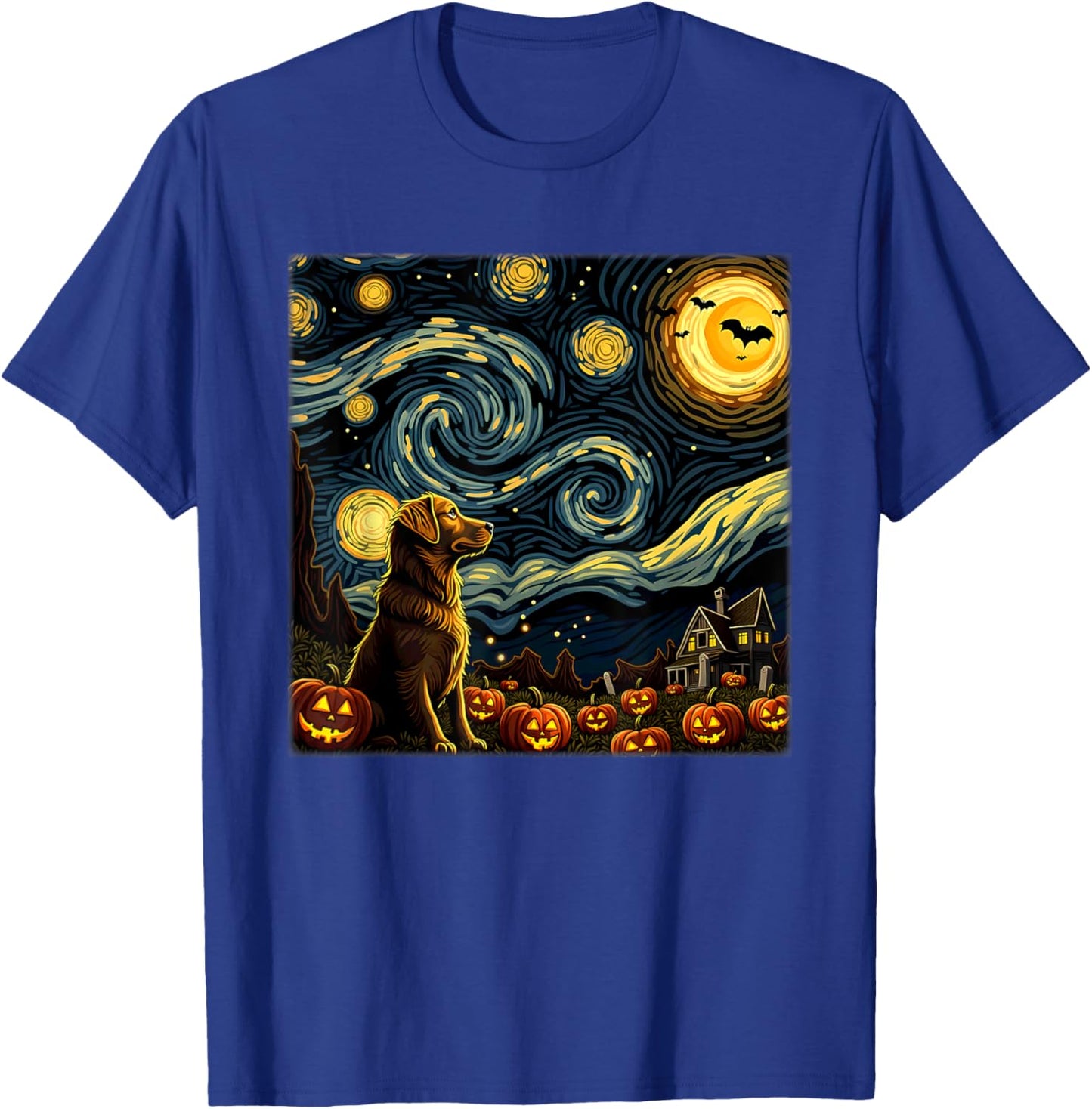 Spooky Halloween Golden Retriever Dog Starry Night T-Shirt - T-Shirt | Royal