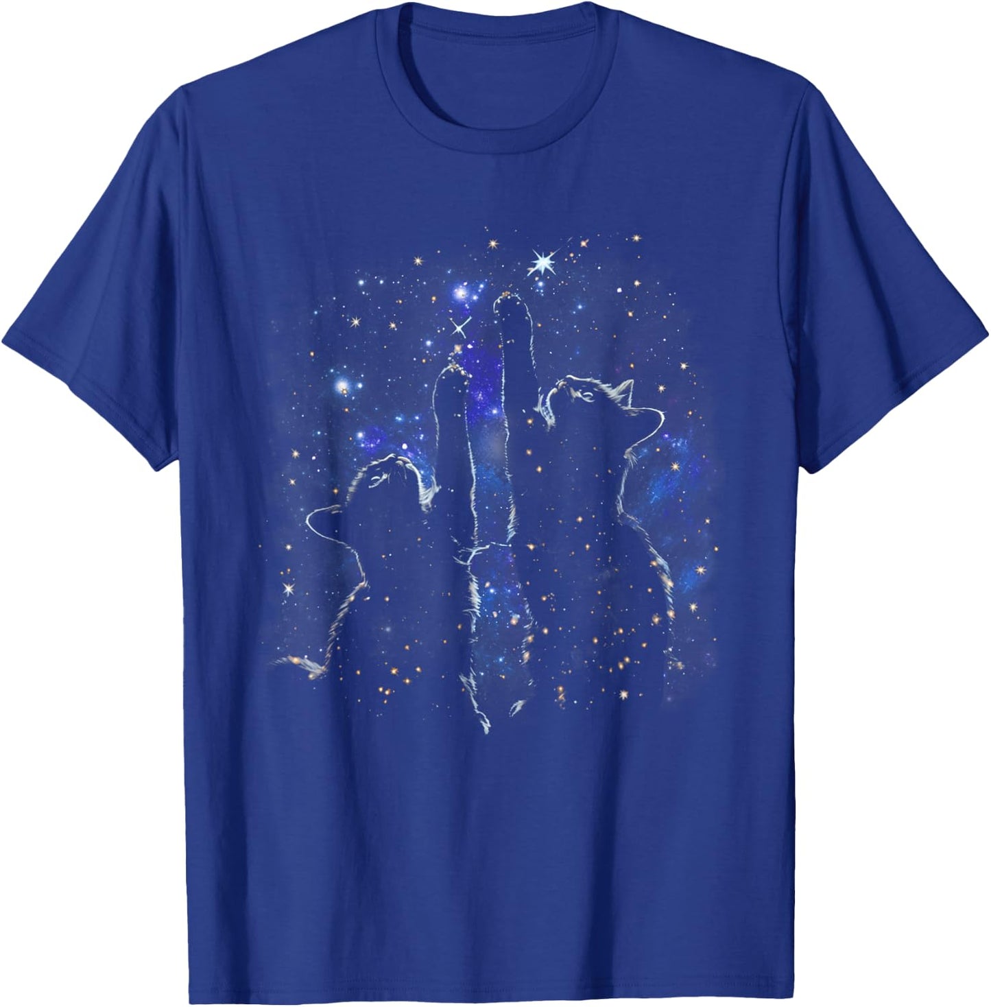 Two Cats Reaching for Stars Funny Galaxy Space Cat Night Sky T-Shirt - T-Shirt | Royal