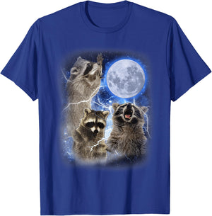 3 Raccoons Moon Raccoon Howling at Moon Funny Weird Cursed T-Shirt - T-Shirt | Royal