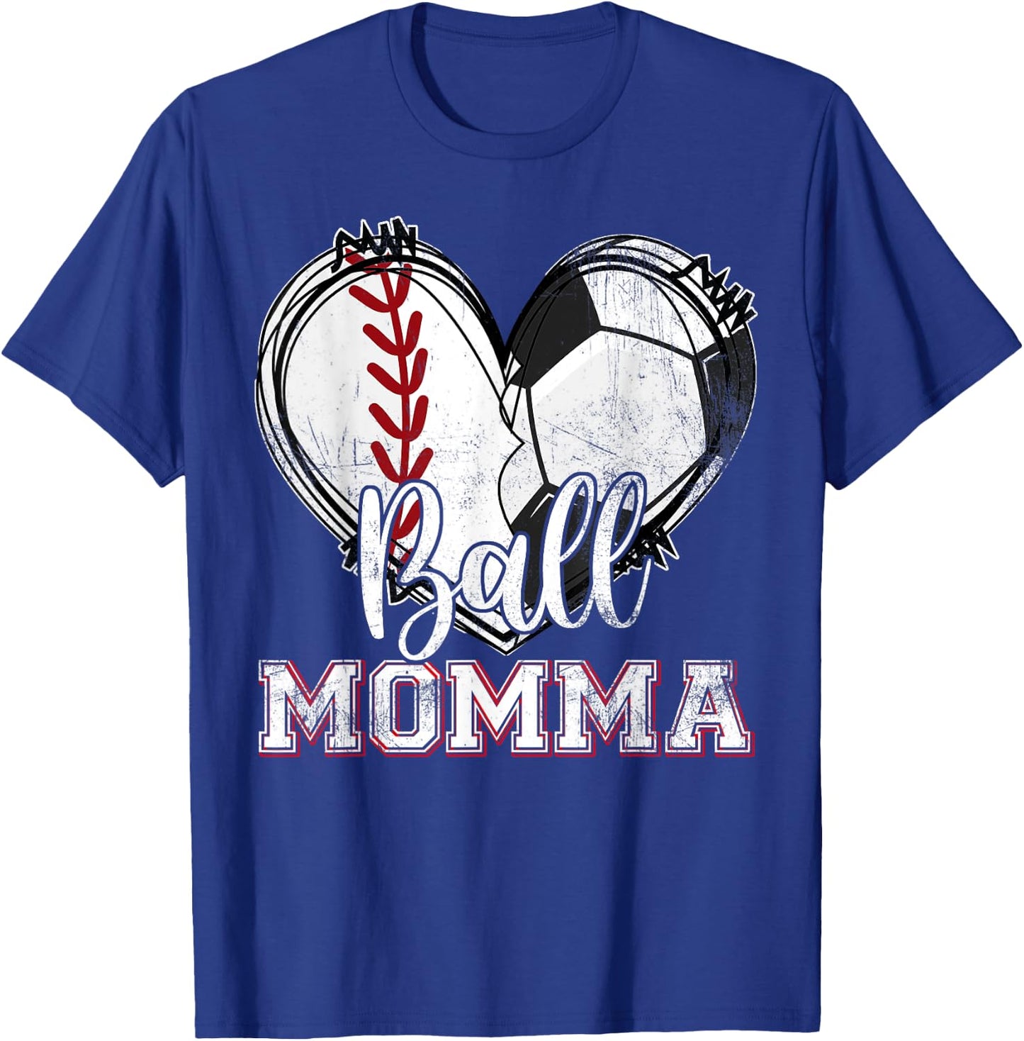 Ball Momma Baseball Soccer Heart Mom Of Both Mothers Day T-Shirt - T-Shirt | Royal