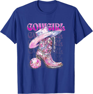 Pink Cowgirl Boots Disco Western Country Cow Girl Coastal T-Shirt - T-Shirt | Royal