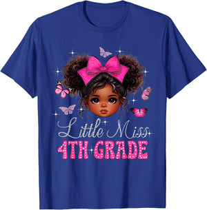 Little Miss 4th Grade Messy Bun Black Girls Back To School T-Shirt - T-Shirt | Royal