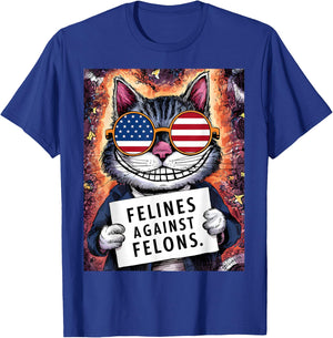 Harris 2024 Felines Against Felons Cat Ladies Harris Waltz T-Shirt - T-Shirt | Royal