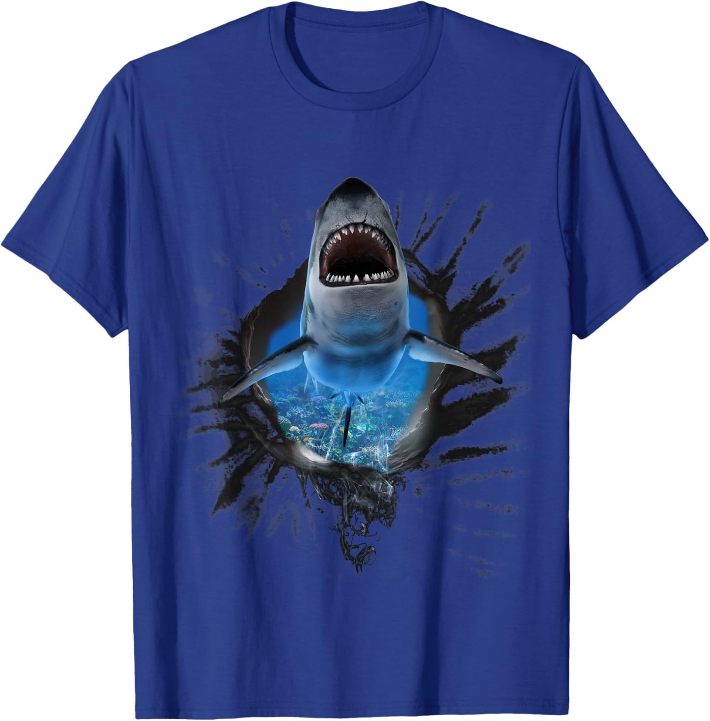 Shark Breaking Wall, Sharks Face Breakthrough T-Shirt - T-Shirt | Royal