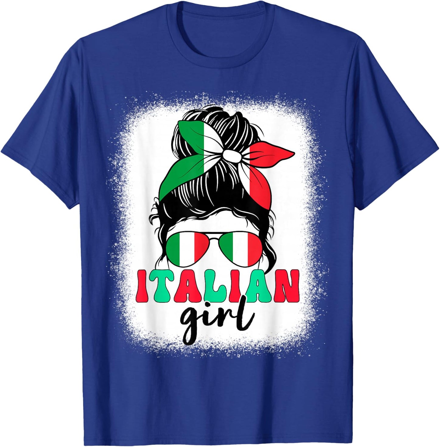 Italian Girl Messy Bun Italy Flag Patriotic Women Kids T-Shirt - T-Shirt | Royal