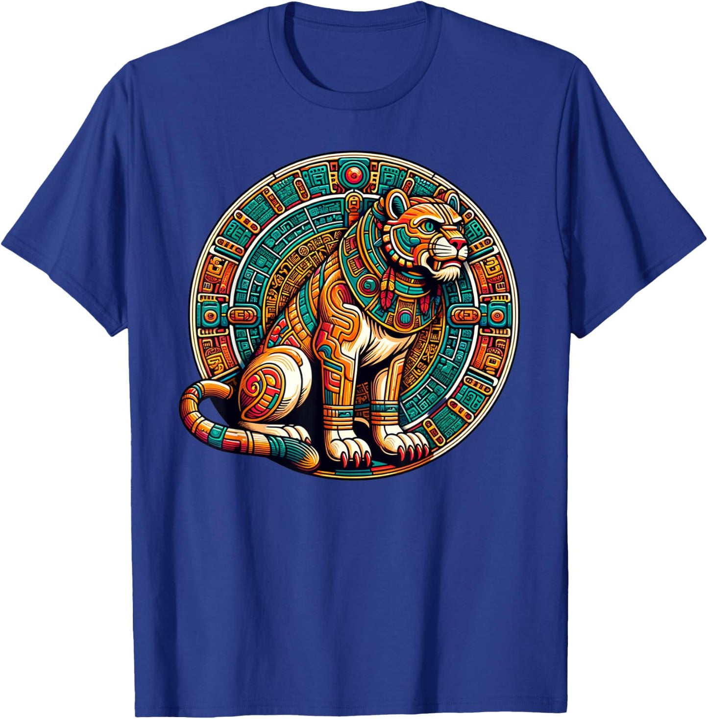 Azteca Lion and Mayan Indigenous Aztec Lions Art T-Shirt - T-Shirt | Royal