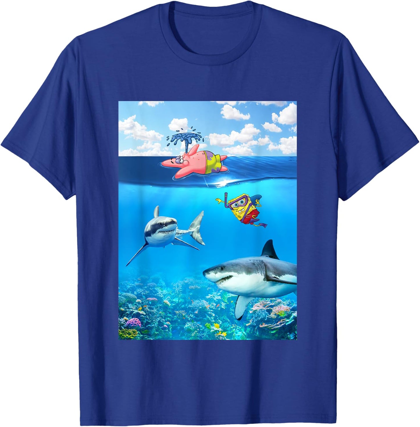 SpongeBob SquarePants & Patrick Swimming With Sharks T-Shirt - T-Shirt | Royal