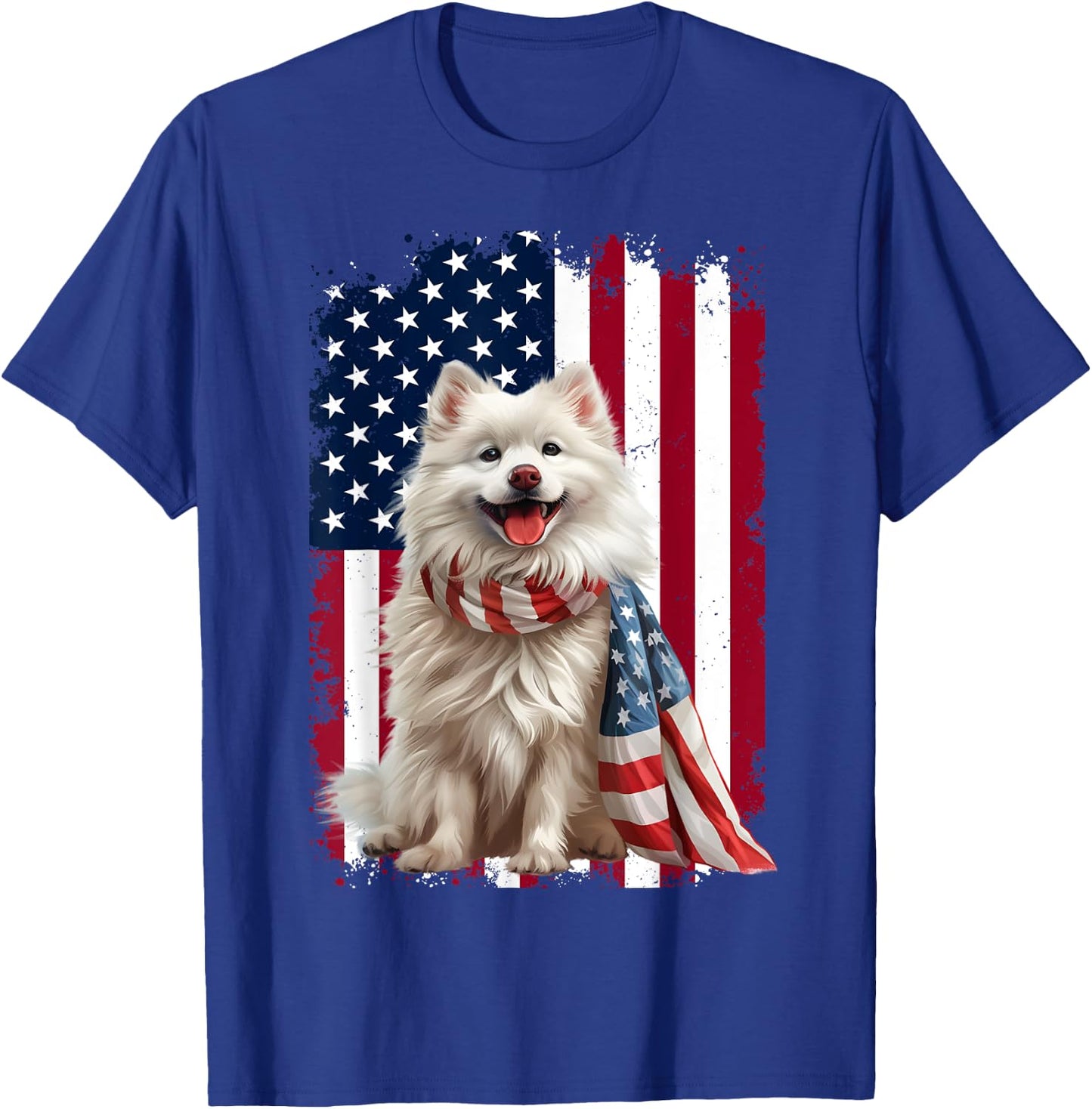 American Eskimo Dog American Flag 4th Of July Eskimo Lovers Women Kids Men T-Shirt - T-Shirt | Royal