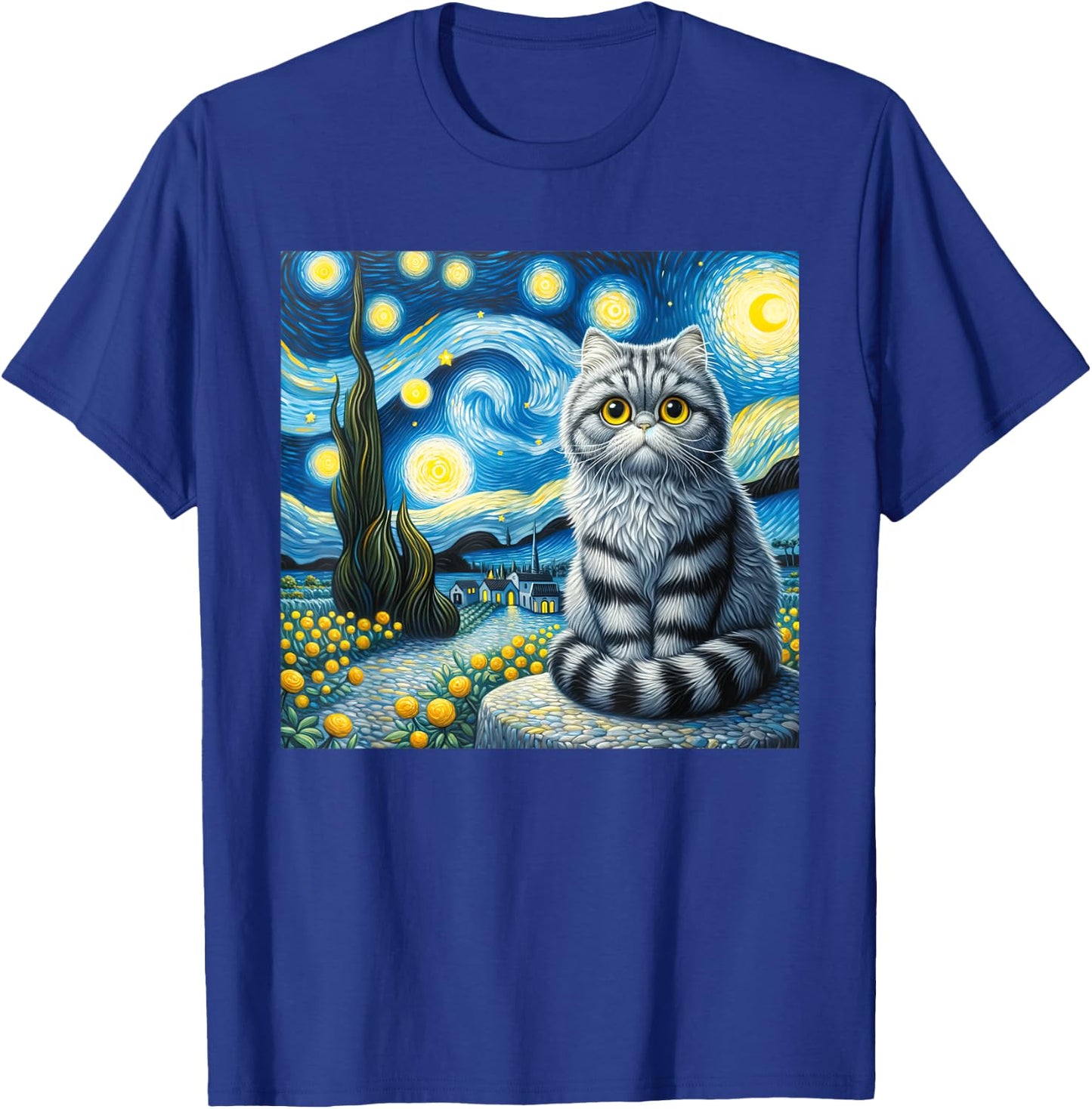 Cute Cat Van Gogh Starry Night Art painting Artistic T-Shirt - T-Shirt | Royal