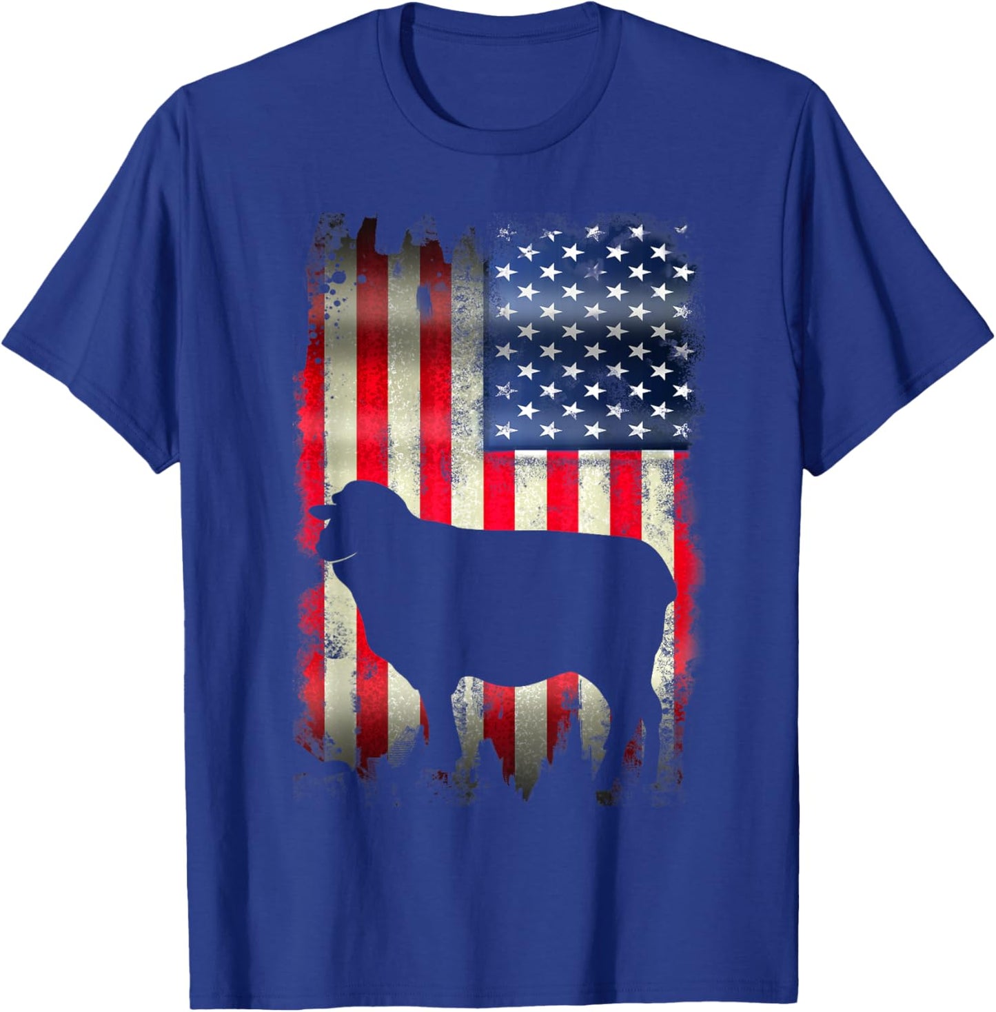 USA Sheep Vintage American Flag Funny Animal T Shirt T-Shirt - T-Shirt | Royal