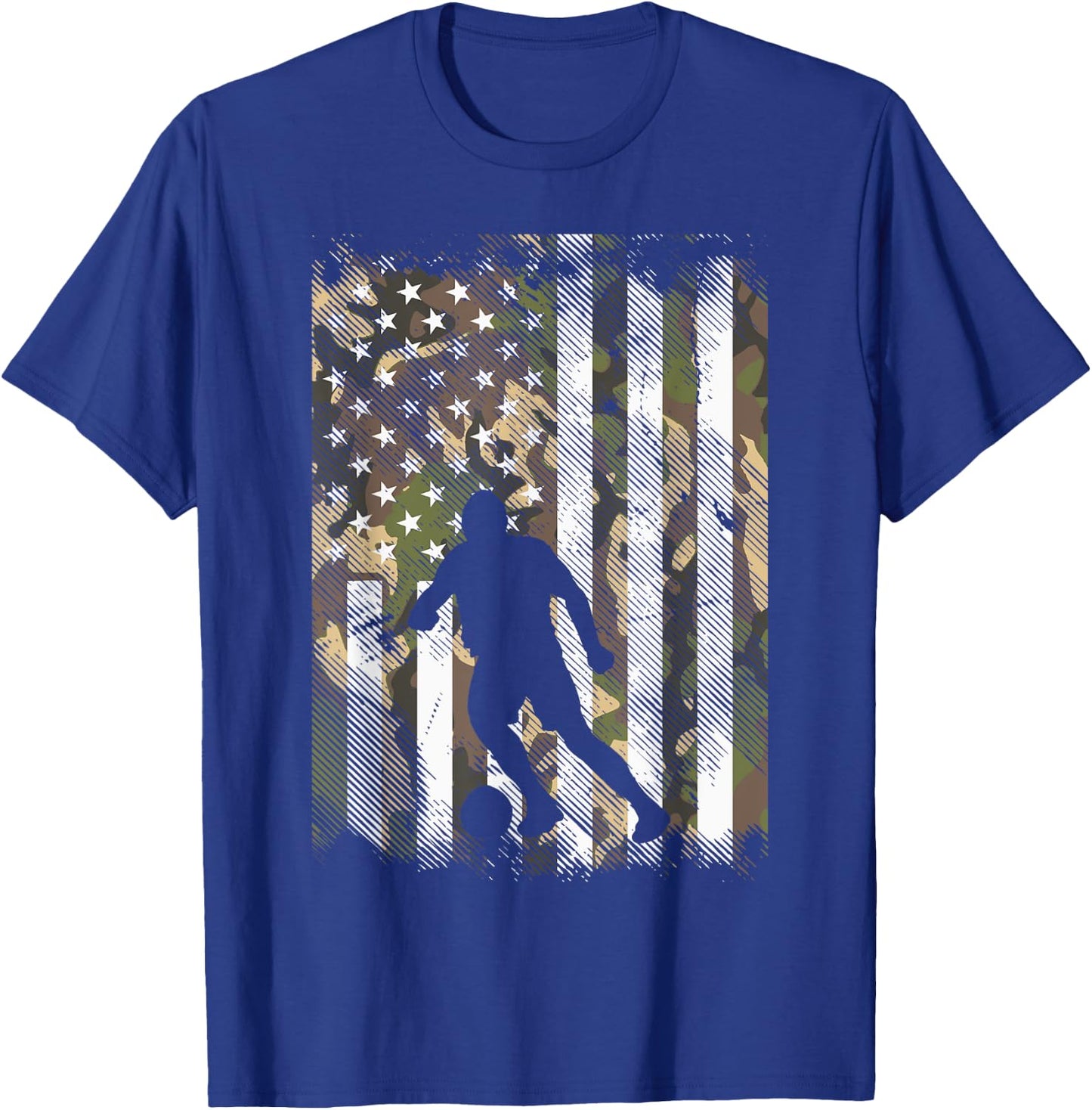 Camo US Flag Soccer Silhouette Vintage Football Patriotic T-Shirt - T-Shirt | Royal