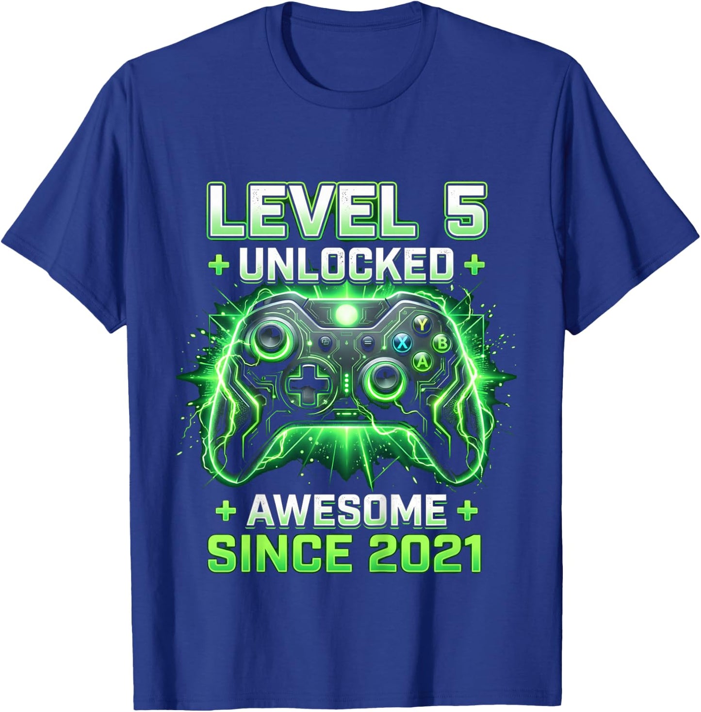 Kids Level 5 Unlocked Awesome Since 2021 5th Birthday Boy Gamer T-Shirt - T-Shirt | Royal