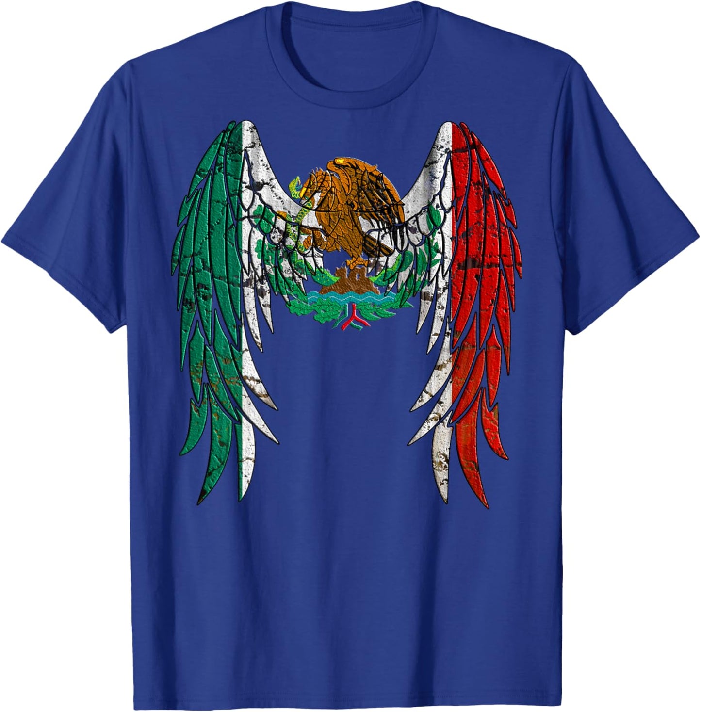Mexican Flag Distressed Angel Wings T-Shirt - T-Shirt | Royal