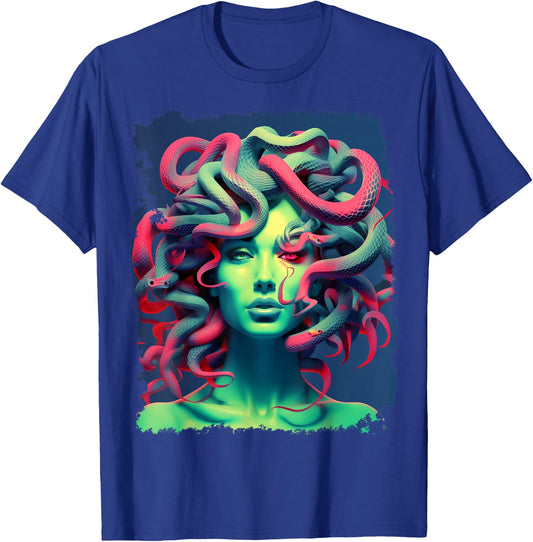 MythoThreads Women's Medusa Graphic - Black, Small, Short Sleeve, Crew Collar, Regular Fit T-Shirt - T-Shirt | Royal
