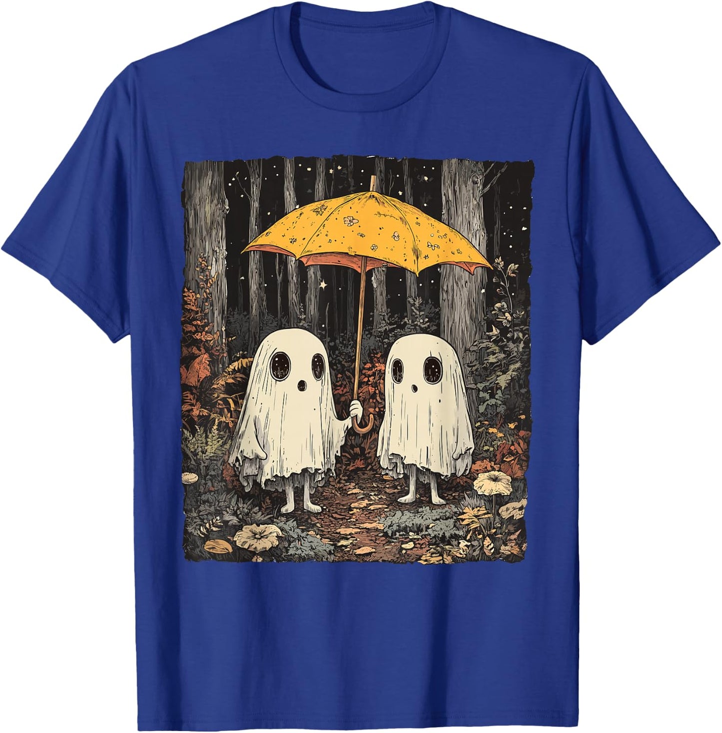 Vintage Floral Ghost Halloween Ghost in the Forest Gothic T-Shirt - T-Shirt | Royal