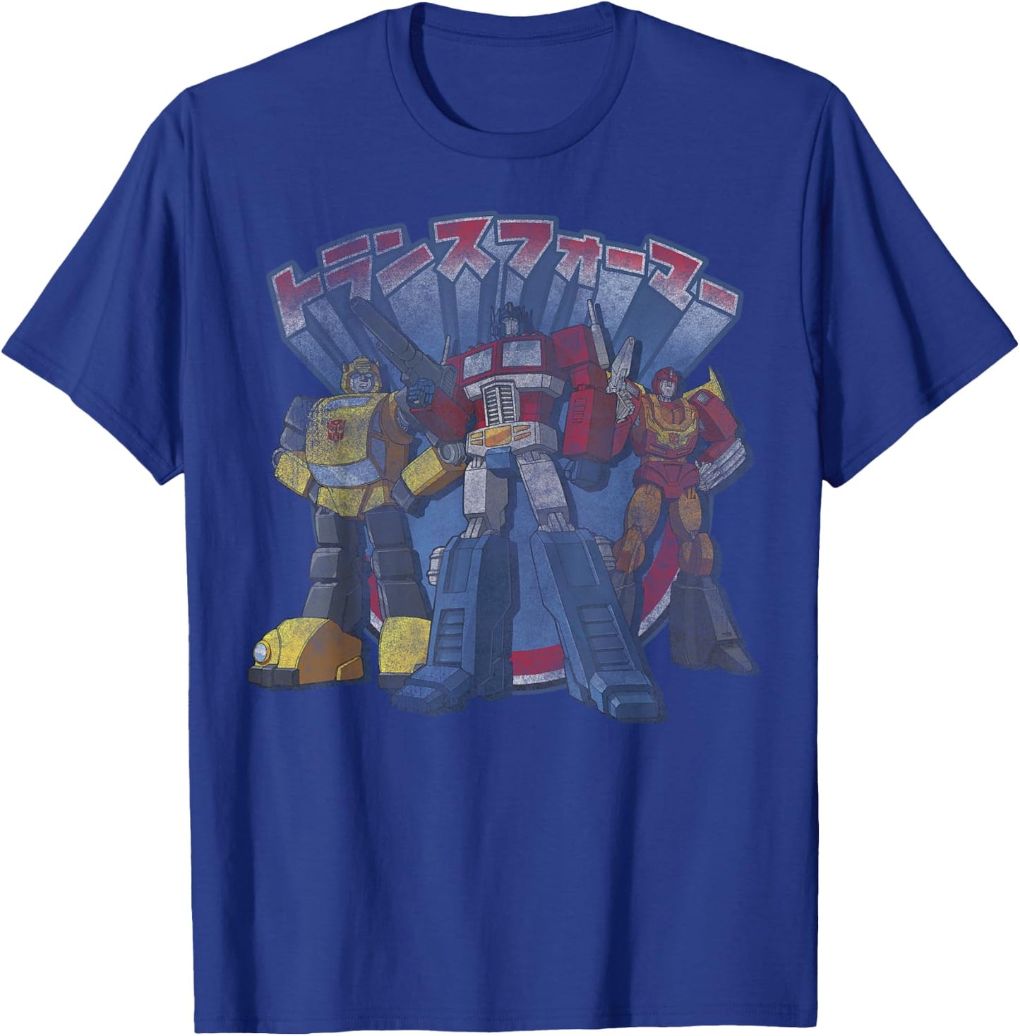 Transformers Retro Distressed Kanji Autobots Group Poster T-Shirt - T-Shirt | Royal
